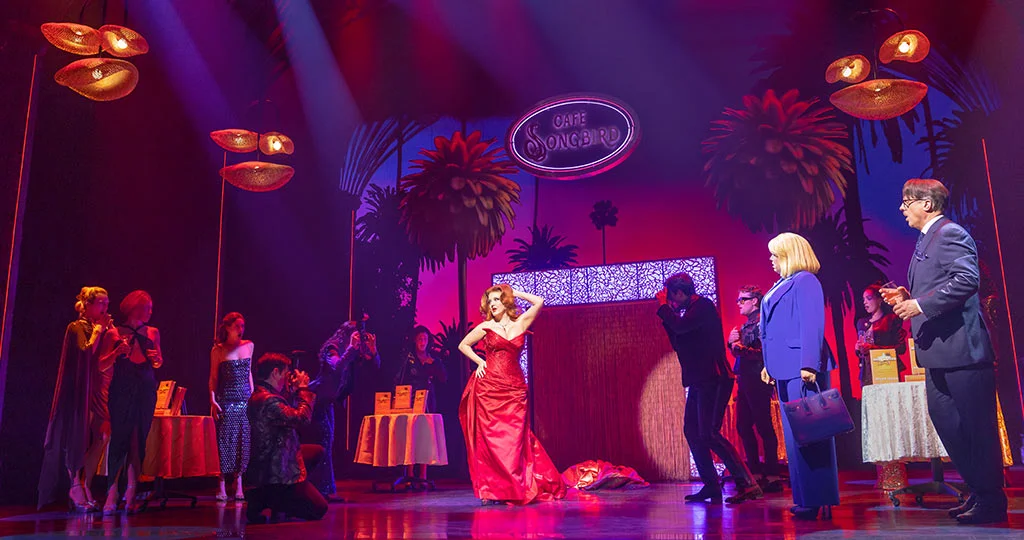 Jennifer Simard (center), Megan Hilty, Christopher Sieber and cast in the Original Broadway Cast of DEATH BECOMES HER. - Photo by Matthew Murphy and Evan Zimmerman, MurphyMade