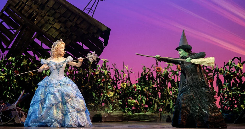 Claudia Bennett as Glinda and Aline Mayagoitia as Elphaba in the North American Tour of WICKED, photo by Joan Marcus