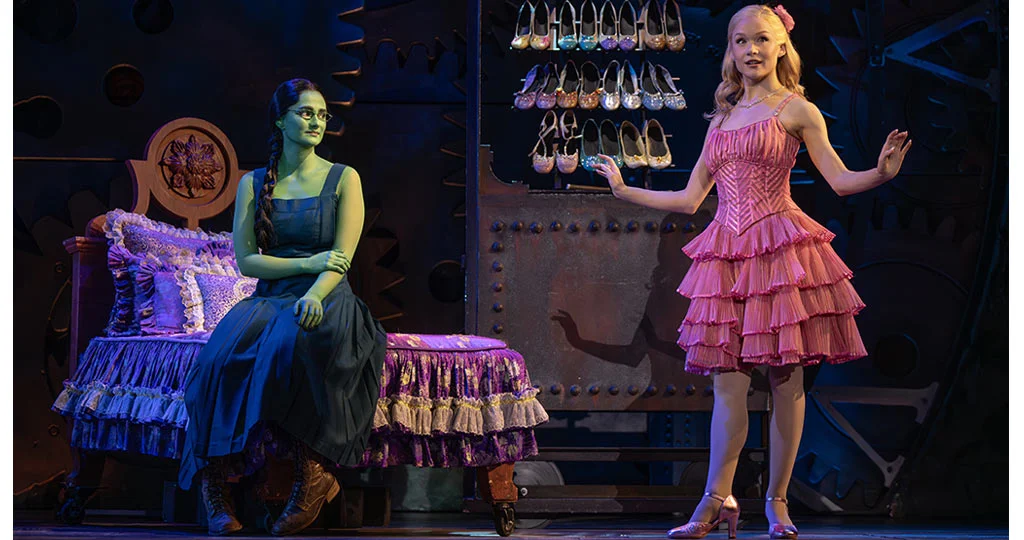 Aline Mayagoitia as Elphaba and Claudia Bennett as Glinda in the North American Tour of WICKED, photo by Joan Marcus