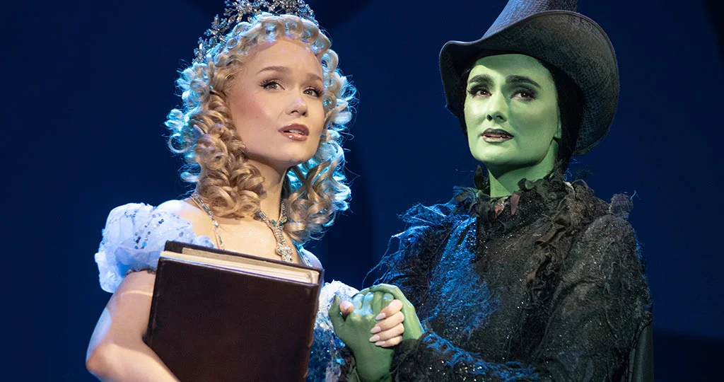 Claudia Bennett as Glinda and Aline Mayagoitia as Elphaba in the National Tour of WICKED, photo by Joan Marcus