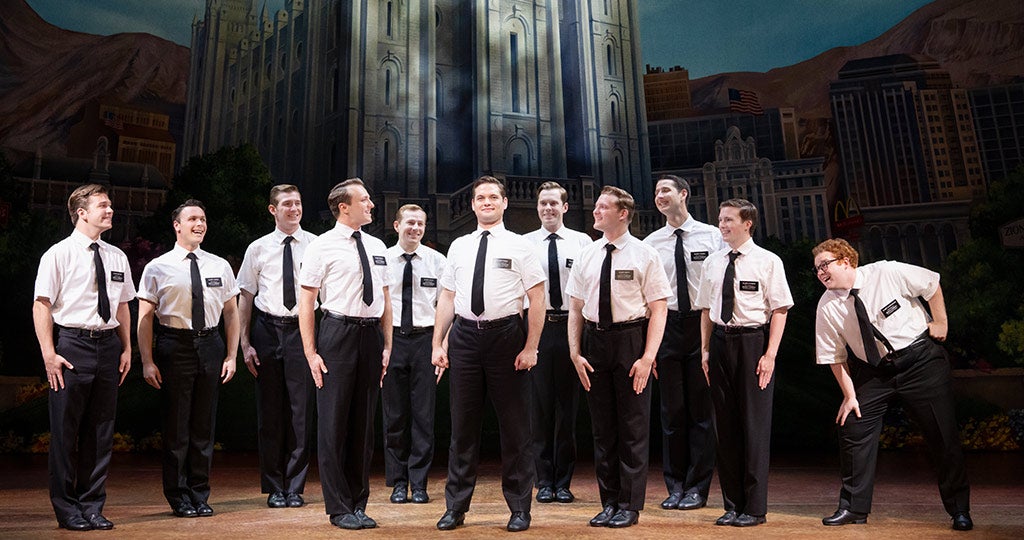 Sam McLellan and company in THE BOOK OF MORMON North American tour Photo by Julieta Cervantes