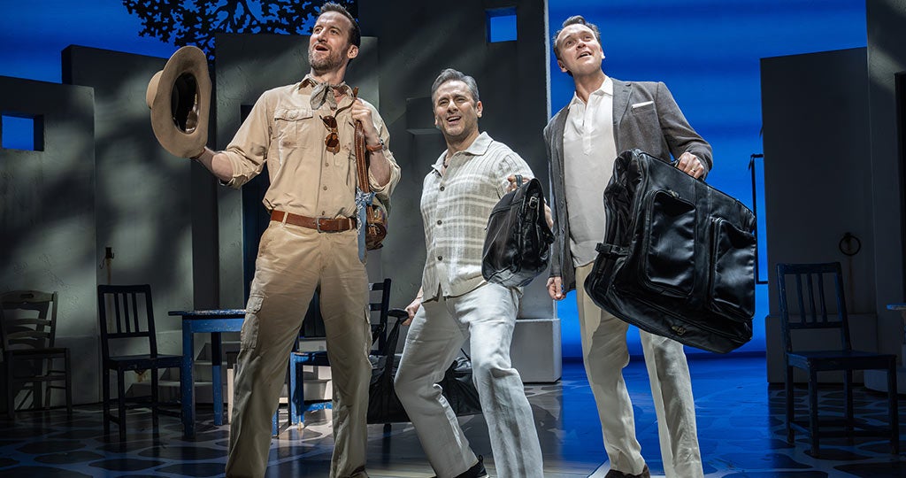 (L to R) Leland Burnett (Bill Austin), Victor Wallace (Sam Carmichael), and Rob Marnell (Harry Bright) Photo by Joan Marcus 