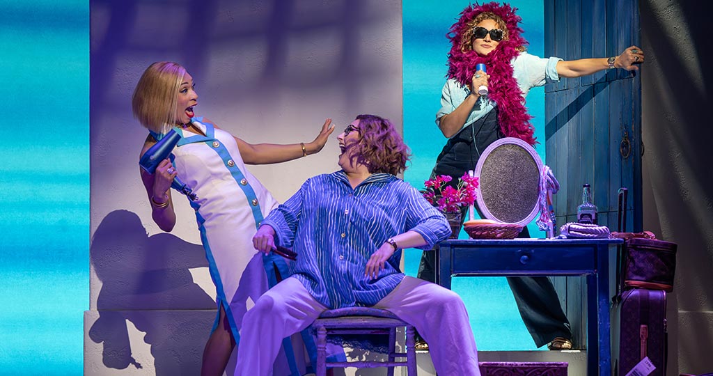 L to R) Jalynn Steele (Tanya), Carly Sakolove (Rosie), and Jessica Crouch (Donna Sheridan) Photo by Joan Marcus 