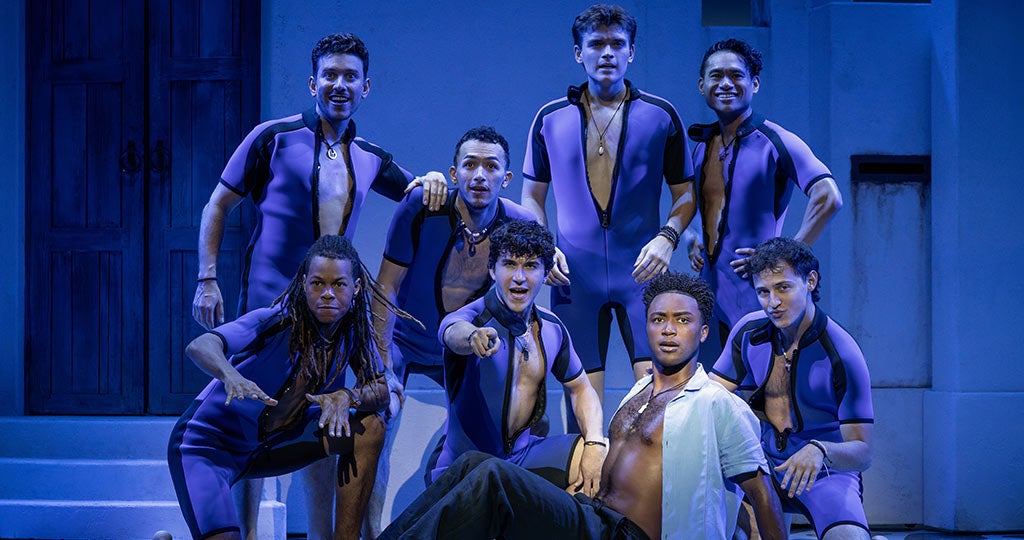 Grant Reynolds (Sky), and the Company of MAMMA MIA! 25th Anniversary Tour Photo by Joan Marcus 