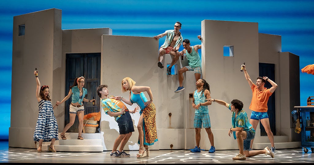 Dominic Young (Pepper), Jalynn Steele (Tanya), and the Company of MAMMA MIA! 25th Anniversary Tour Photo by Joan Marcus